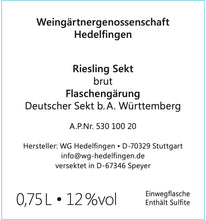 Riesling Sekt brut, Hedelfinger Lenzenberg, Flaschengärung