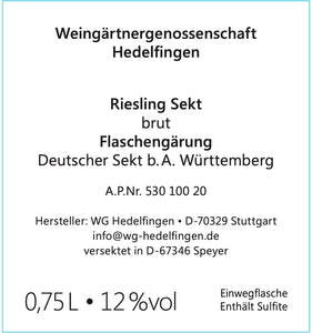Riesling Sekt brut, Hedelfinger Lenzenberg, Flaschengärung