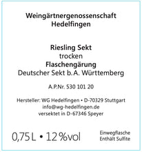 Riesling Sekt trocken, Hedelfinger Lenzenberg, Flaschengärung
